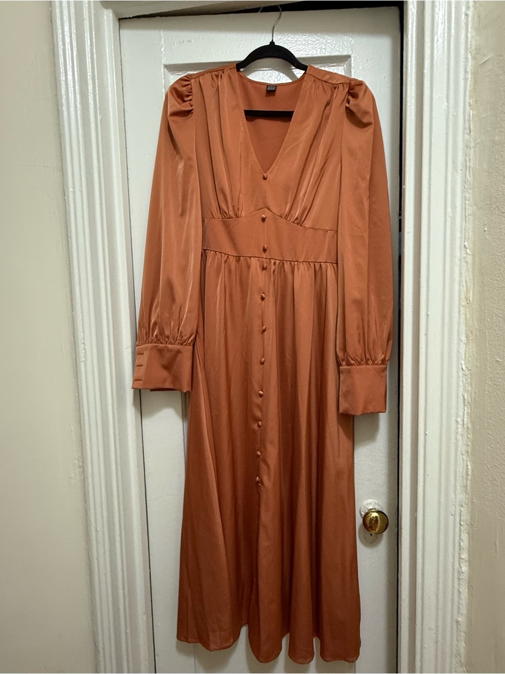 SHEIN Rust Button-Front Long Sleeve Midi Dress